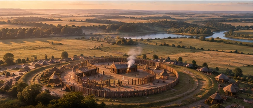 Artistic reconstruction of a Neolithic settlement